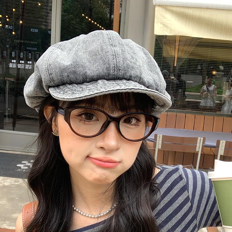 

New Hat Women s Octagonal Hat Korean Style Big Head Circumference Showing Face Small Autumn and Winter Beret Japanese Style Painter s Hat M（56-58cm）
