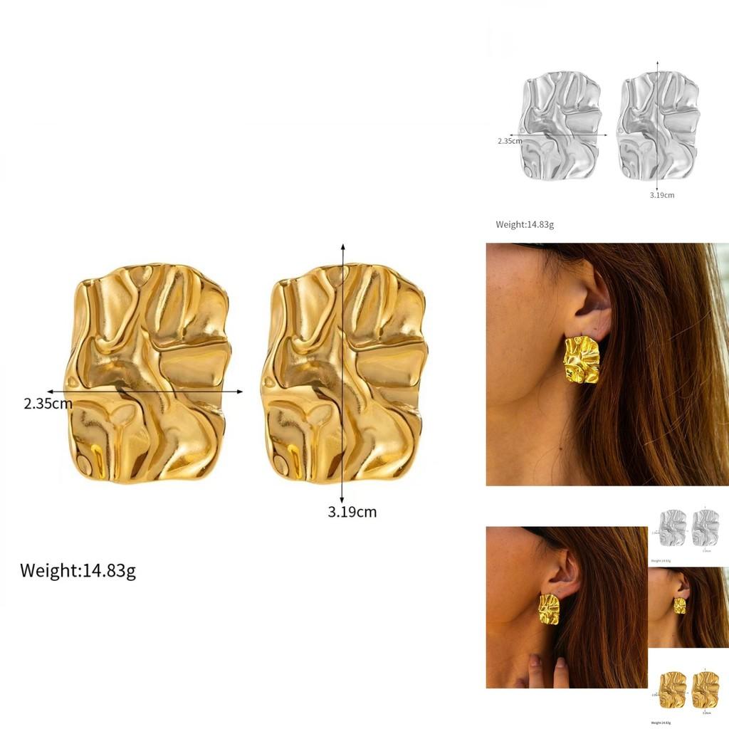 Geometrické nepravidelné texturované náušnice z titanové oceli 18k pro stylové dojíždějící