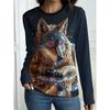Modisches Damen Rundhals Langarm 3D Lässiges Farbdruck Lässiges Langarm Rundhals T-Shirt