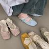 Evening women's shoes gentle flat French Mary Jane half slippers bow single shoes spring and summer retro blue ballet shoes