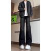 Black pleated scimitar jeans men's American high street vibe pants washed retro slim straight micro-pull pants
