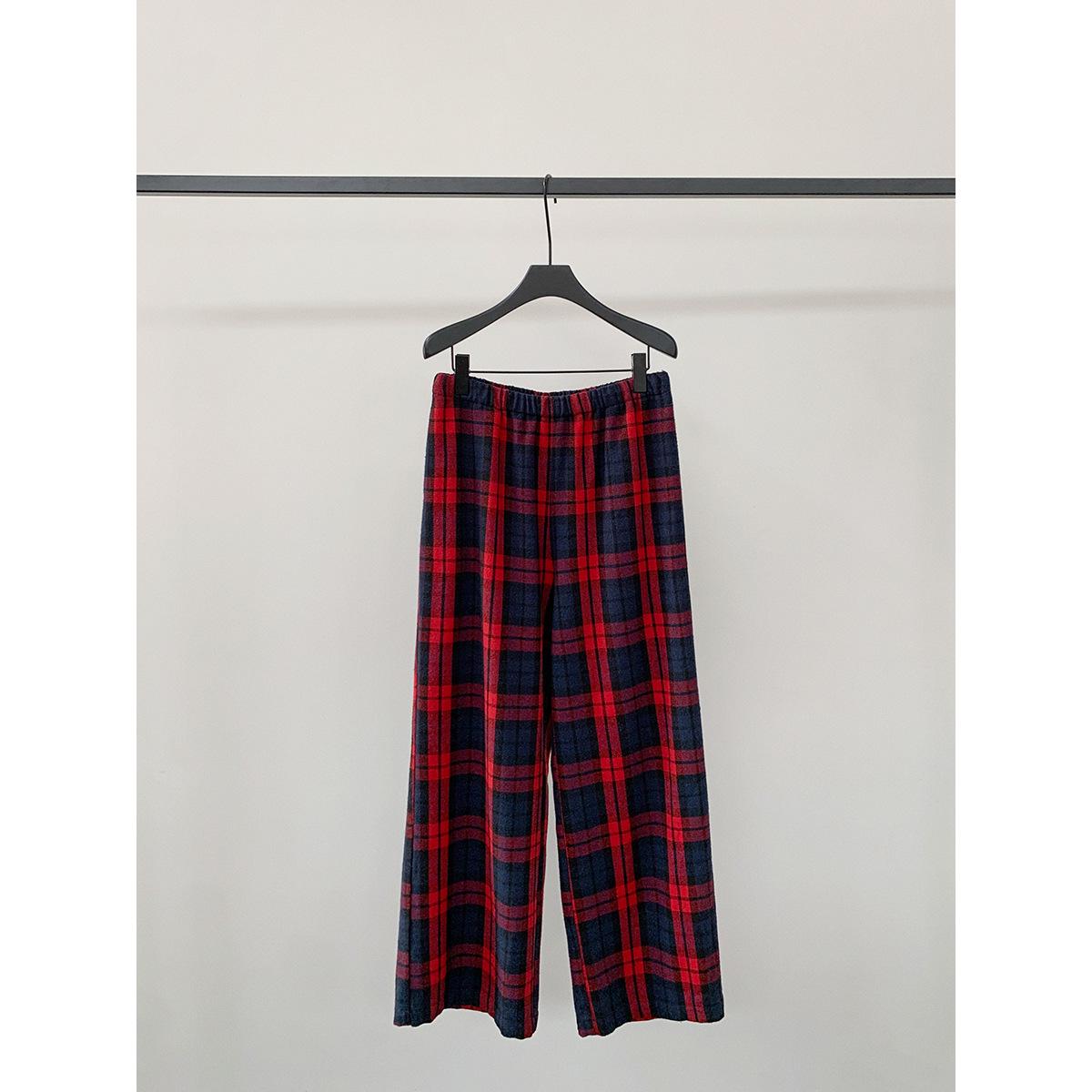 

Women s Winter Plaid Woolen Wide-Leg Pants - Elastic Waist, Loose Fit, Casual Style Small червоний