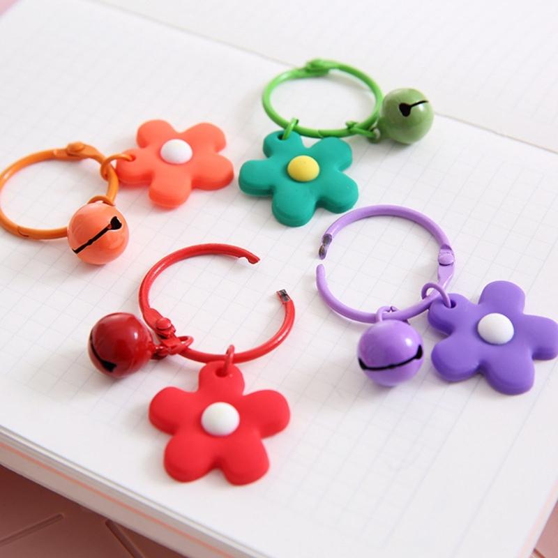 Flower Keychain Bell Charm Miniature Key Ring for Bags and Keys Multiple Candy Color Floral Pendant Keyring Accessory