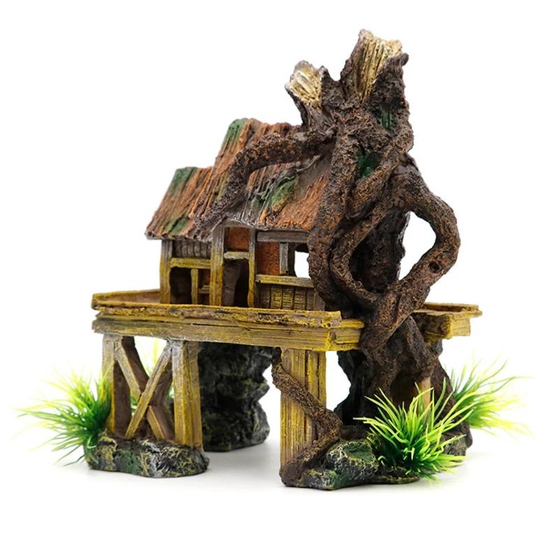 Practical-Aquarium Decoration Artificial Fish Reptile House Shelter Fish Tank Landscaping Resin Building Ornaments Decor