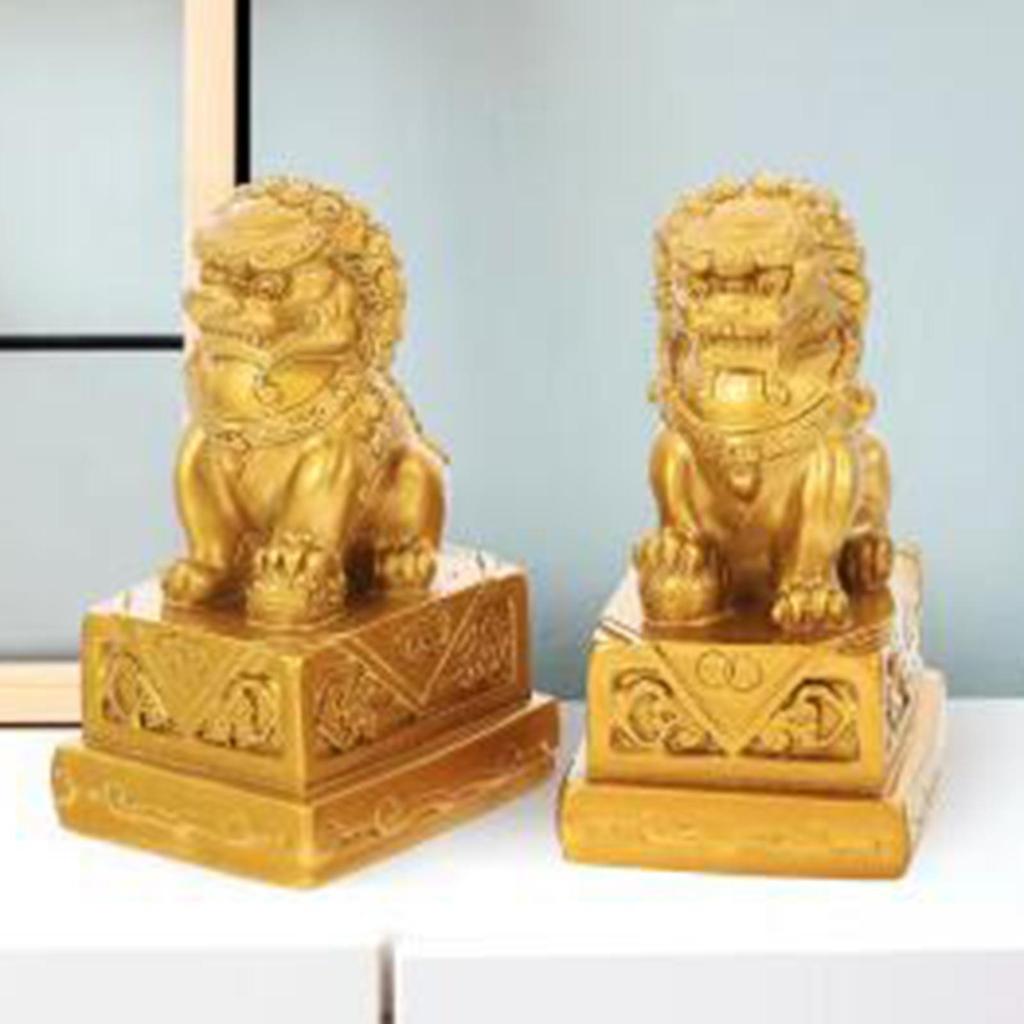 Lion Figurines, Desktop Decoration, Traditional Craft Multipurpose for , Polyresin, 2 Pcs.