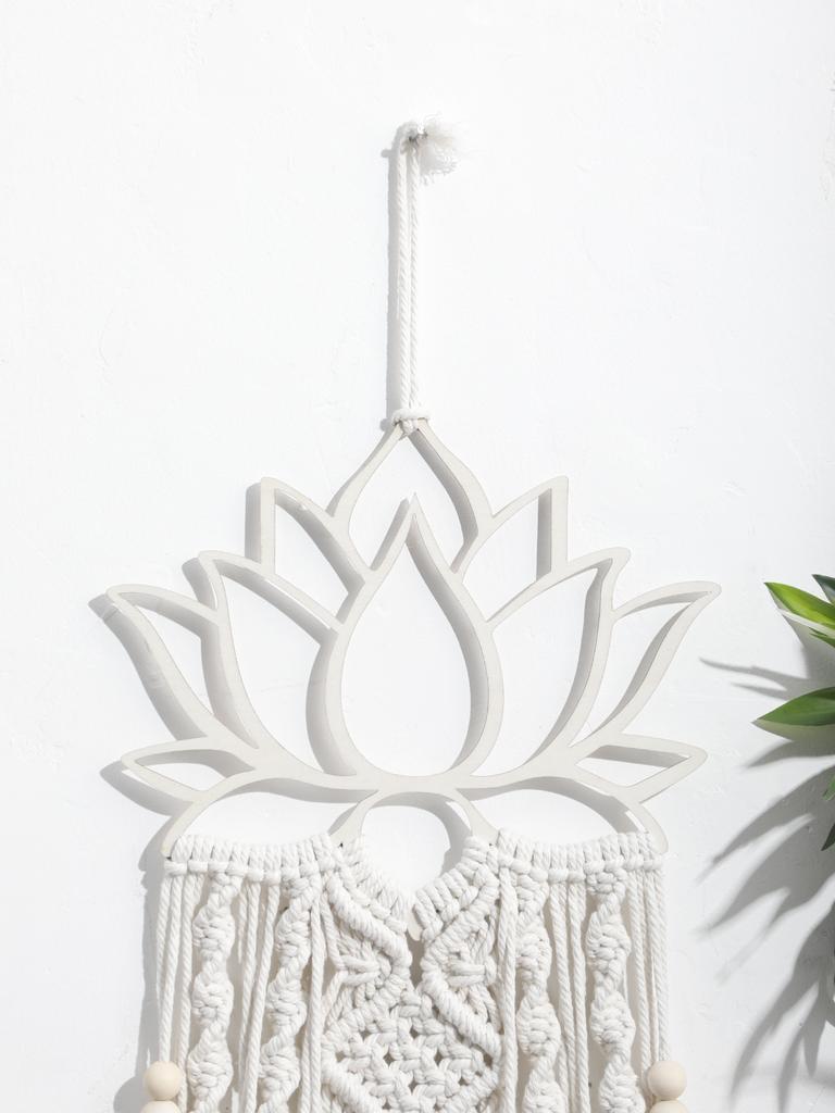 Appeso a Parete Macramè Fiore di Loto Boho Macramè Acchiappasogni Grande Ornamento Artigianale per Stanza del Dormitorio Casa Camera da Letto Appartamento Decorazione Regalo