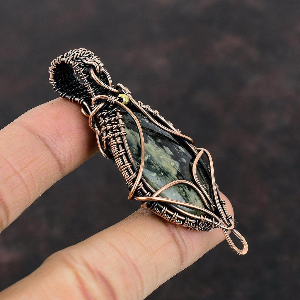 Ocean Jasper Pendant Copper Wire Wrapped Pendant Gemstone Pendant Copper Jewelry Handmade Pendant Wire Wrapped Ocean Jasper Jewelry For Gift