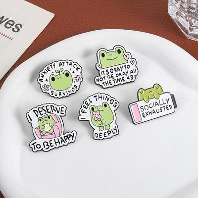 Cartoon Soziale Frosch Emaille Anstecknadeln Custom Ich fühle Dinge tief, Angstattacke Brosche Niedliche Batterie Blume Sofa Reversabzeichen Schmuck