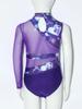 Girls Gymnastic Leotard Sparkly Rhinestones Patchwork Asymmetric Sleeve Design Back Hole Out Crotch Press Buttons Dance Unitard Competition Bodysuit