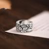 Adjustable Open Ring Men Women Vintage Floral Lotus Design Plated Geometric Band Unisex Fashion Jewelry