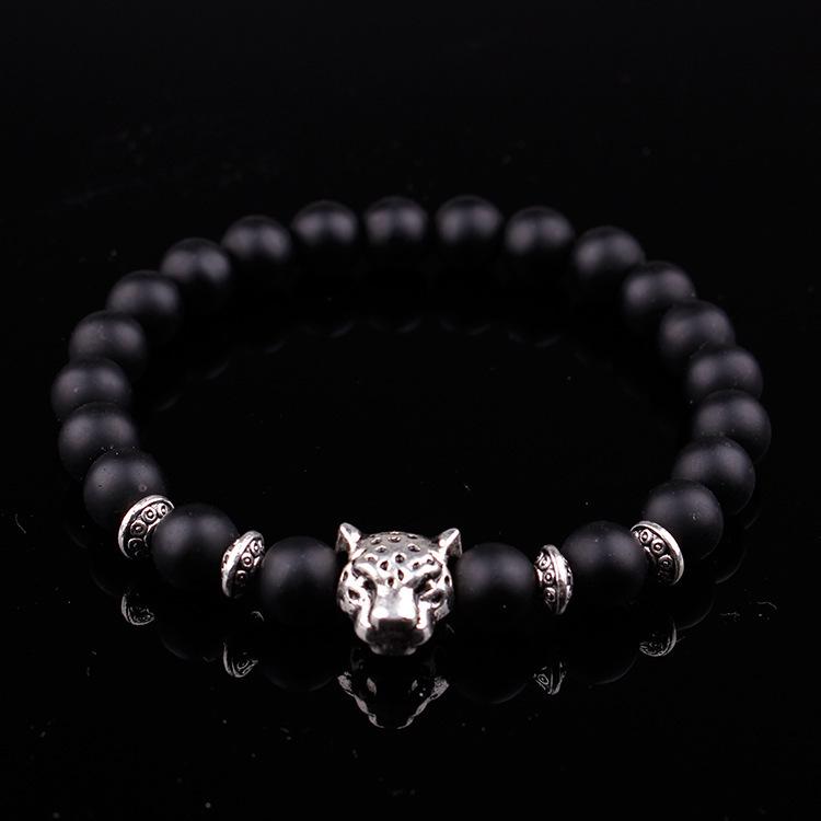 Leopard Head Agate & Lapis Lazuli Lion Bracelet with Volcanic Rock Beads