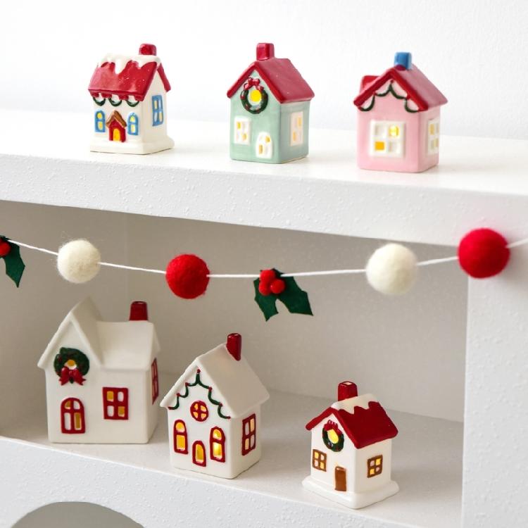 Casa de Férias de Cerâmica Display Alimentado por Bateria Peça de Destaque Festiva Para Decoração de Inverno Ornamento de Exibição de Inverno
