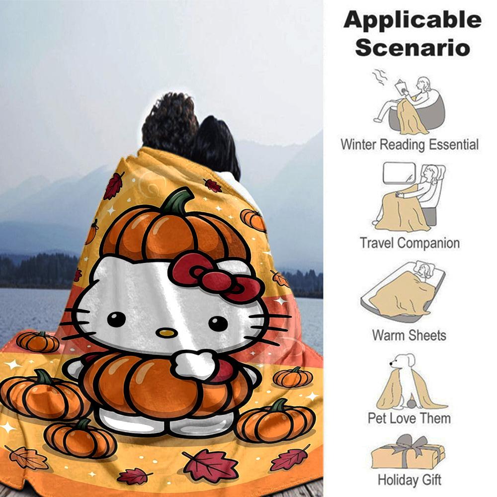 1pc Hello Kitty pumpkin blanket Lightweight Flannel Throw for Sofa Bed Travel Camping Livingroom Office Couch Chair