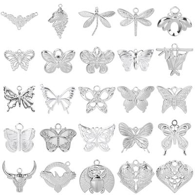 6pcs/Lot Insect Pendant Silver Color Stainless Steel Butterfly Charms For Jewelry Making Supplies DIY Necklace Earrings Pendants