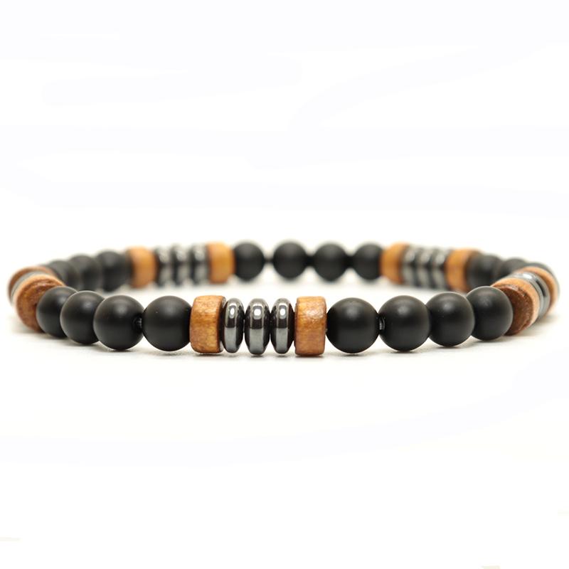 New Men Bracelet Natural Stone Handmade Wooden Braslet Beaded Rosary Braclet Hombre