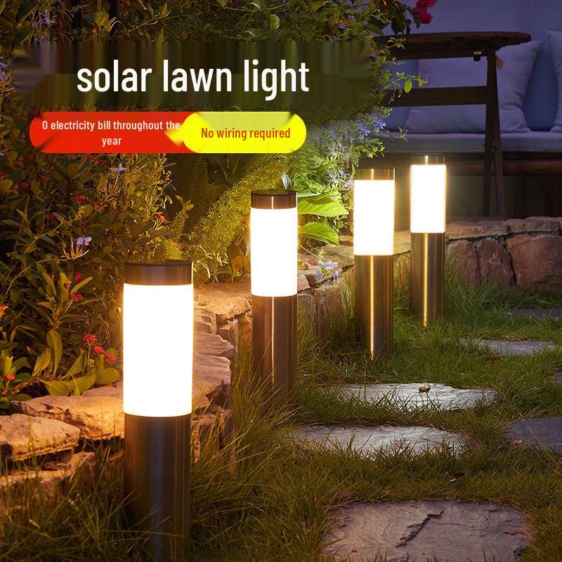 Stainless Steel Solar Garden Landscape Light - Outdoor Cylindrical Lawn Decoration
