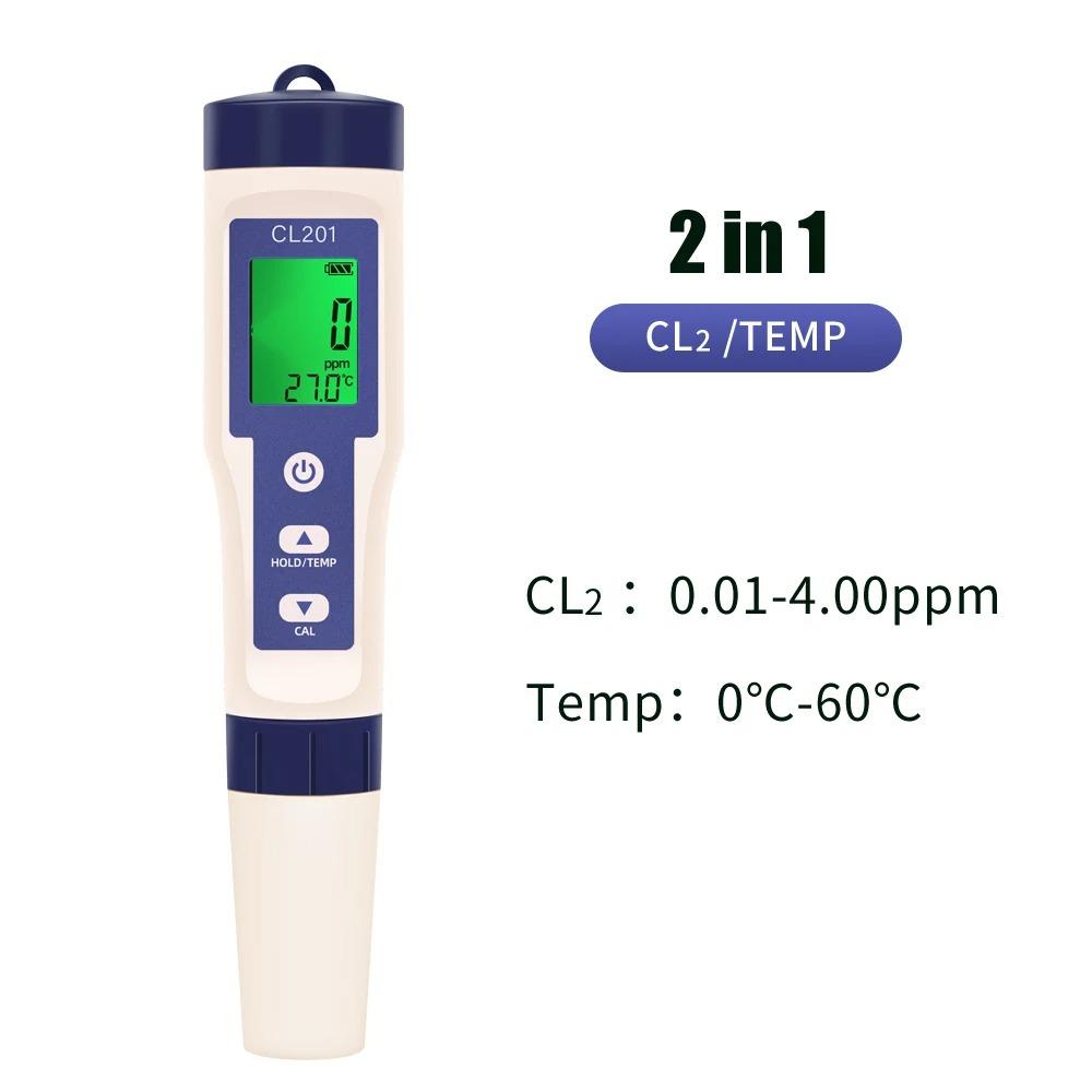 

2025 New Chlorine Testing Pen 2/3/4/5 in 1 Water Quality Tester CL2 TEMP pH H2 ORP Measuring For Aquarium Swimming Pool