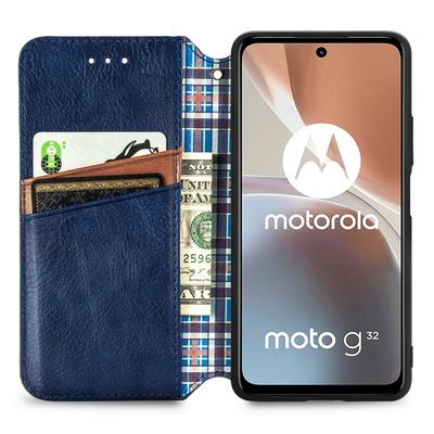 Dla Motorola Moto G32 4G Etui ze skóry PU Wytłoczenie w romby Portfel Stojak Pokrowiec na telefon