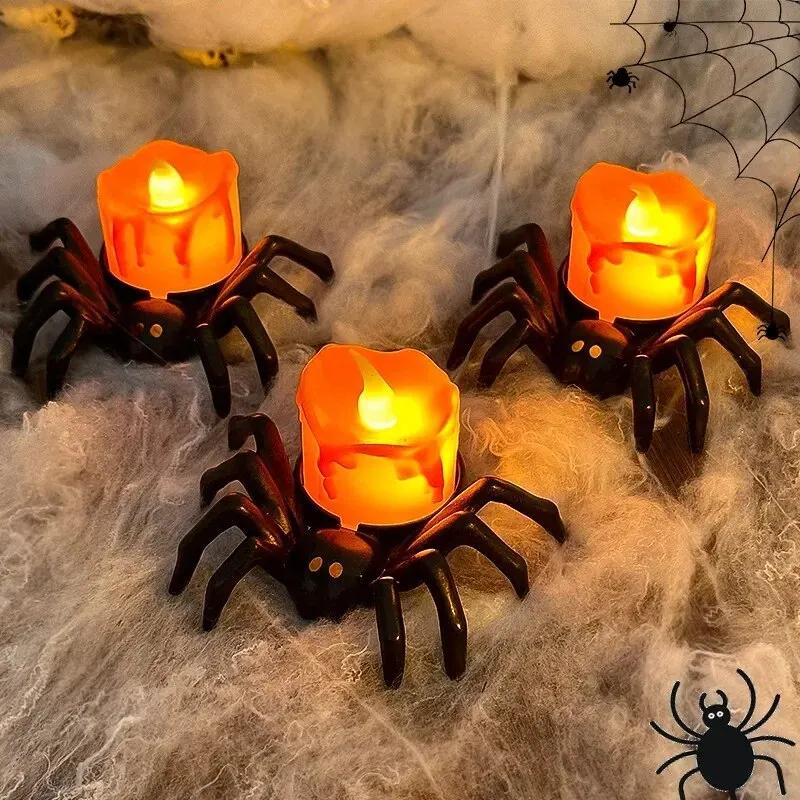 LED Electronic Glowing Spider Candle Lamp Halloween Spooky Decor Party Atmosphere Enhancer Festive Ornament Photography Props