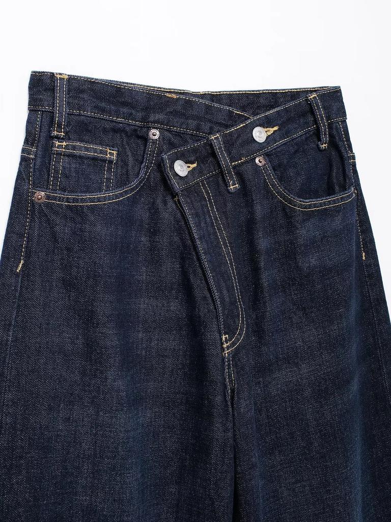 European & American Women's Casual Fashion Double-Breasted Wide-Leg Jeans