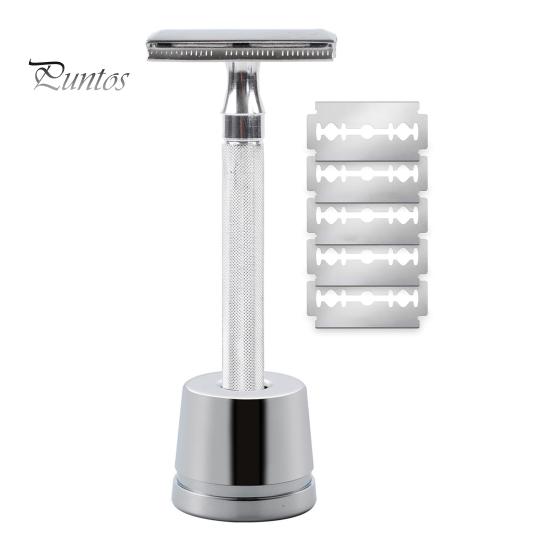 

Мужская безопасная бритва с подставкой, щетка для чистки лезвий из нержавеющей стали, двусторонняя портативная дорожная инструкция, мужская бритва для бритья, подарок отцу и мужу B