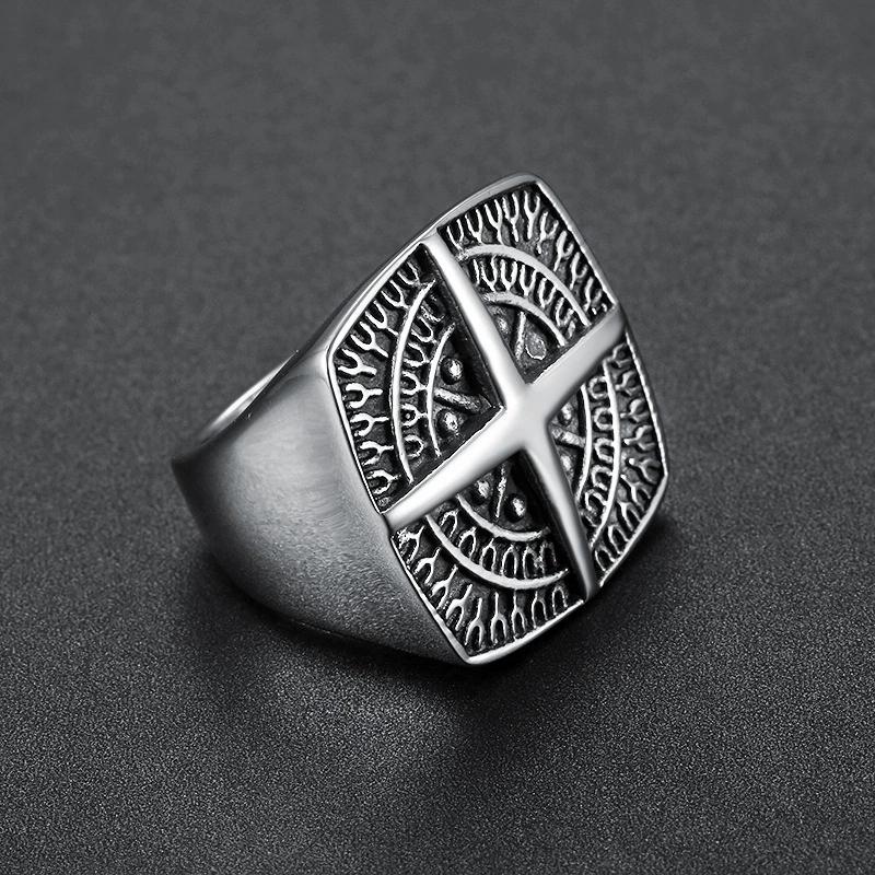 Personalized Stainless Steel Cross Ring For Men Vintage Mariner Compass Finger Ring Jewelry Viking Accessories DropShhipping