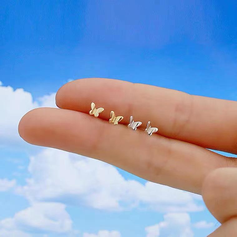Beixi Silver Butterfly Stud Earrings, S925 Sterling, Cute Korean Style for Women S925 Silver