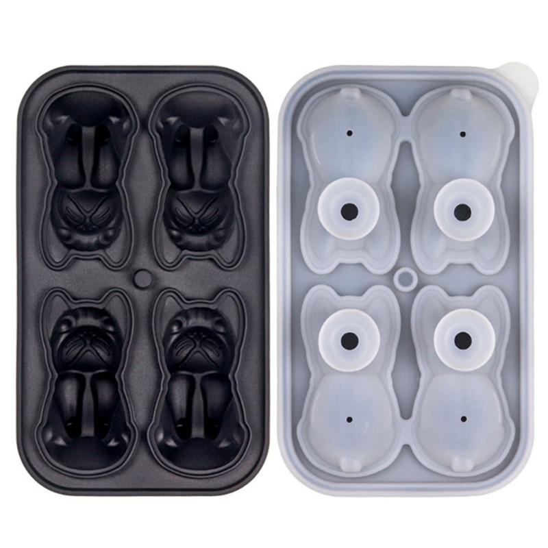 4 Cavity Bulldog Ice Mold Ice Cube Tray Ice Cube Mold Silicone Ice Cube Tray чёрный