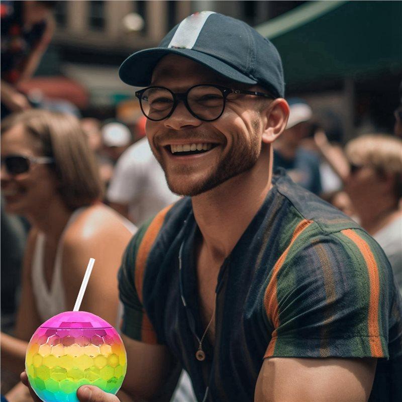 ABYN-4PCS Rainbow Disco Ball Cup With Lid And Straw - Bachelorette Party Decorations Party Favors