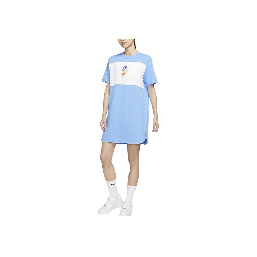 Nike Sportswear Logo Color Block A-Line Sports Short Sleeve Dress Women dresses DM6763-412