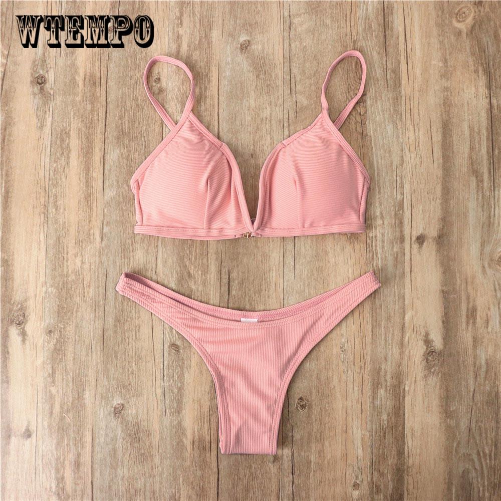 WTEMPO Brand Split Swimsuit Pit Strip Fabric Ladies Bikini V-button Sexy Bikini Swimsuit
