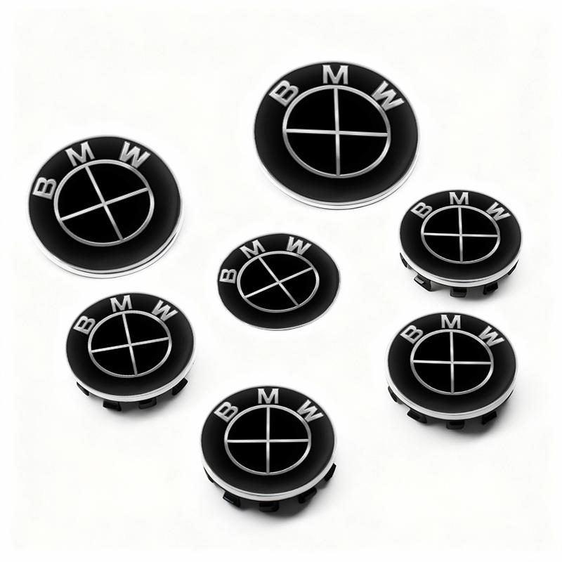 7Pcs Car Wheel Hub Center Caps Badge For BMW E36 E39 E46 G21 G30 Auto Hood Front Rear Trunk Emblem Steering Wheel Center Sticker