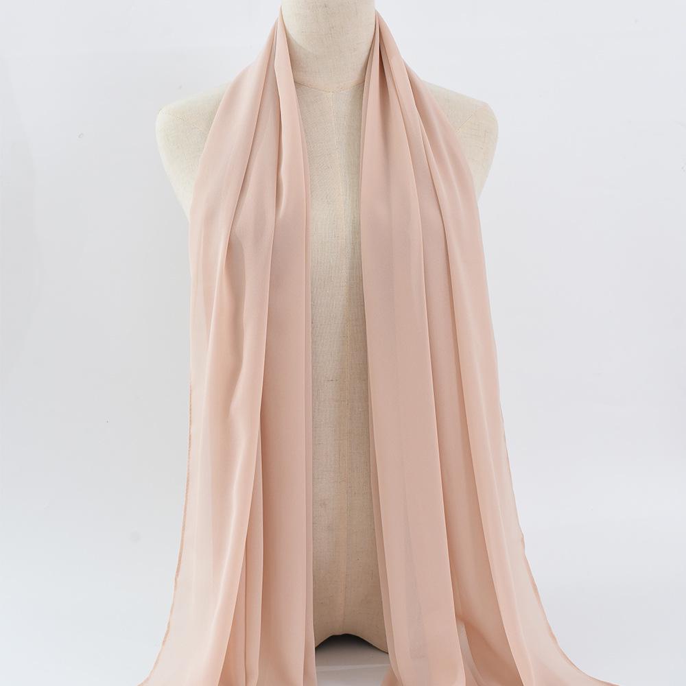 Damen einfarbiger Perlen-Chiffon-Bubbleschal, langer Seiden-Kopfschal, 70x180cm, nahöstlicher Stil