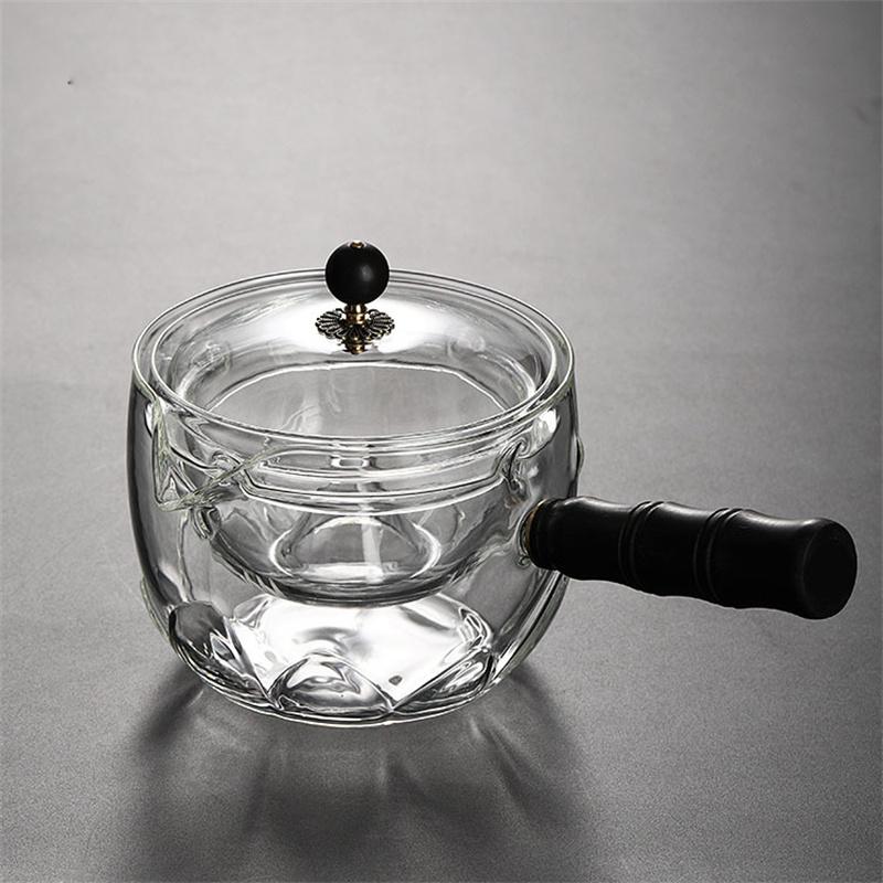 650ml Heat Resistant Side Wooden Handle Glass Teapot With 360° Rotary Infuser Liner Filter Boil Puer Oolong Tea Pot Tea Utensil