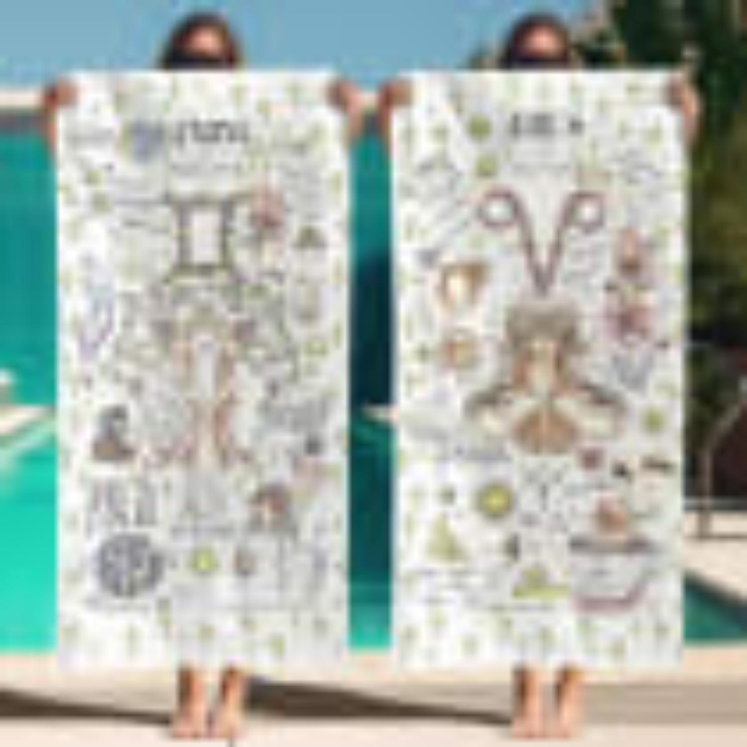 Ka Chen Muda Women's White Zodiac Beach Towel Aries Art Celestial Cloth Mermaid Birthday Gift Pisces Astrology Bridesmaid Gift Daughter