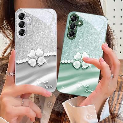 Lucky Clover White For Samsung Galaxy A14 4G 20 30 52 20S 21S 22 A32 33 34 42 50 51 53 54 70 71 72 73 5G Glass Phone Case