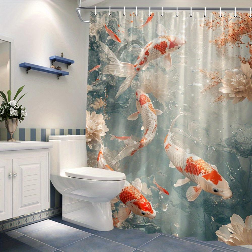 1pc Graceful Koi Fish Shower Curtain with Serene Underwater Scene, Shower Curtain Sets for Bathrooms