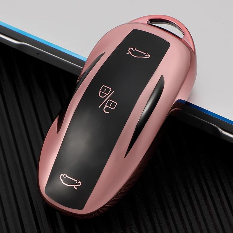 TPU Smart Car Key Cover Fodral Fob för Tesla Model S Model 3 Model Y Key Shell Väska Hållare Tillbehör Skydd