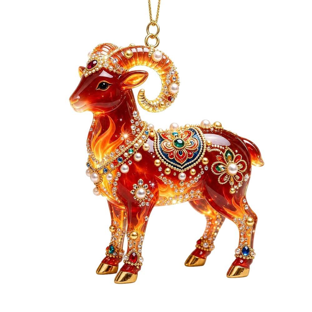 Acrylic Car Goat Pendant New Year Car Rearview Mirror Keychain  Christmas Decor