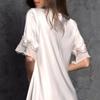 Ice Silk Lace Mini Dress Bottom Dress Nightwear Short Sleeve Nightdress V Neck Autumn Korean Classic Basic Elegant Homewear