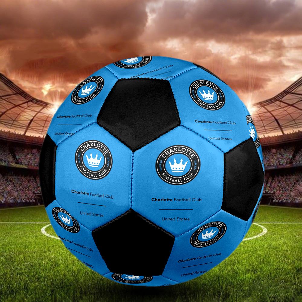 Charlotte FC Indoor Soccer Ball Colorful All Ages Size 5 Machine Stitched PVC Competition Ready Durable High-Bounce