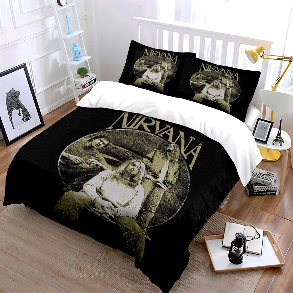 Set Copripiumino Grafica Vintage Band Nirvana Copripiumino Federe (1*Copripiumino 2*Federe, senza piumino)