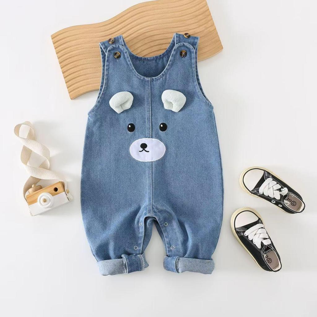 Cartoon Baby Denim Sleeveless Overalls - Cute Spring/Autumn Crawling Romper
