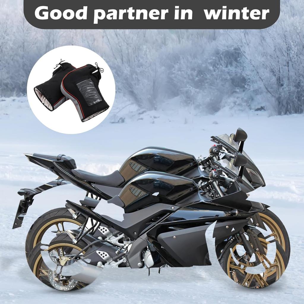 Tallew Motorcycle Handlebar Gloves With Waterproof PVC Pocket ATV Windproof Warmer Mitt Windproof Handlebar Muffs Gloves Waterproof Warm Bike Mittens