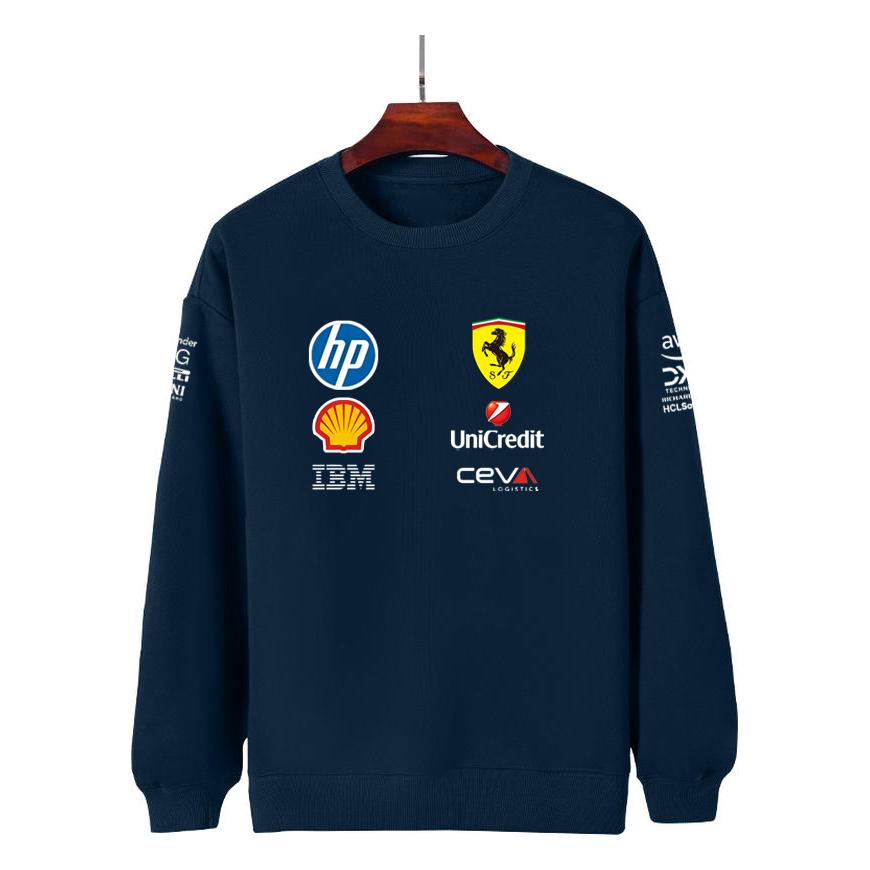 Unisex Men Women Thicken Autumn and Winter F1 Ferrari Racing Print Crewneck Sweatshirt Casual Loose Long Sleeve Pullover Sport Streetwear