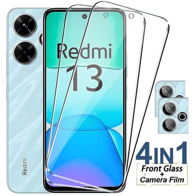 4in1 Für Redmi 13 13C Hinweis 13 Pro 4G 5G Gehärtetem Glas Bildschirm Glas Screen Protector HD Telefon objektiv film Redmi A3 A3X POCO C65 C61 X6 M6 Pro F6