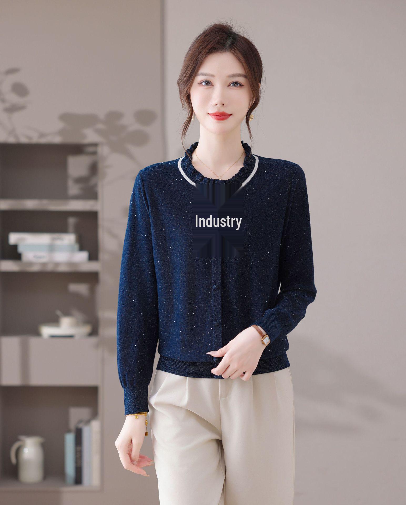 

Elegant Women s Woolen Sweater with Bow Ribbon - Retro High-End Knitwear 2XL темно-синий