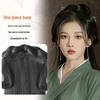 Wei Jin Headdress & Hanfu Costume Wig Set: Includes Warring States Robe, Hair Bun, Ma Mian Skirt, and Hair Accessories.