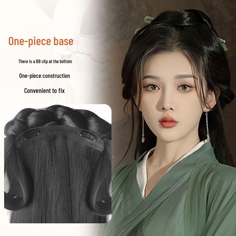 Wei Jin Headdress & Hanfu Costume Wig Set: Includes Warring States Robe, Hair Bun, Ma Mian Skirt, and Hair Accessories.