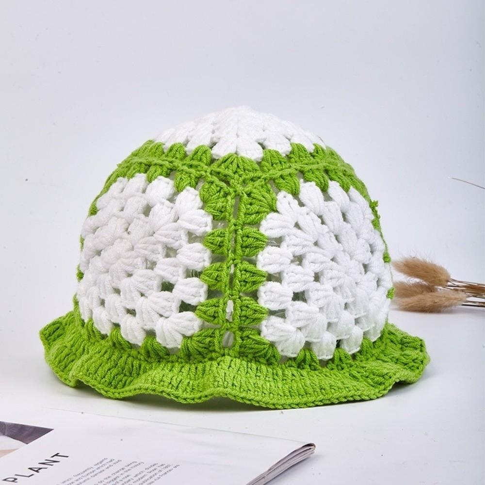 Sunflower Patterned Fisherman Hat Lotus Leaf Edge Handmade Knit Hat Autumn Winter Outings